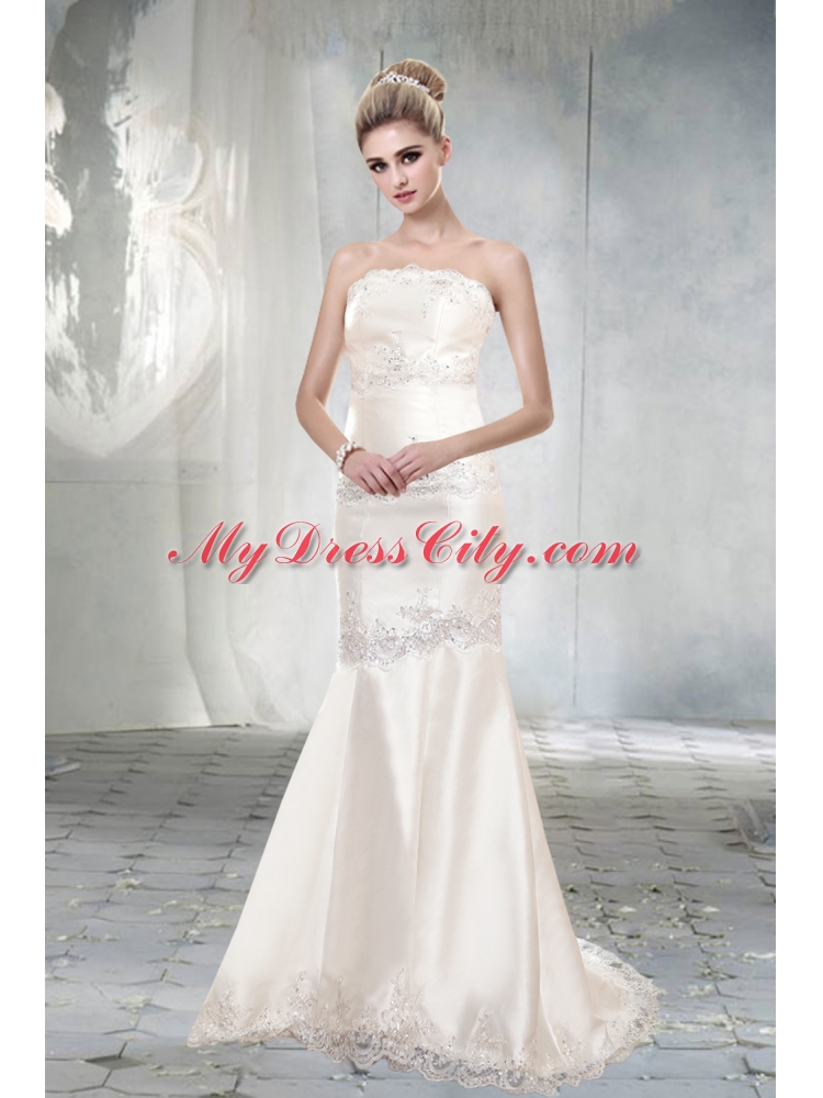 Mermaid Strapless 2015 Beading Wedding Dresses with Court Train