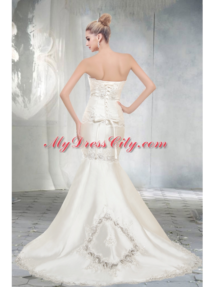 Mermaid Strapless 2015 Beading Wedding Dresses with Court Train