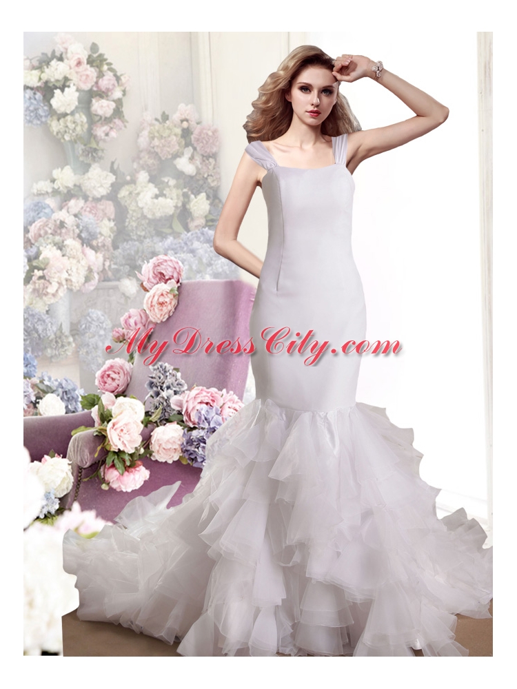 Mermaid Straps Ruffles Wedding Dress with Chapel Train for 2015