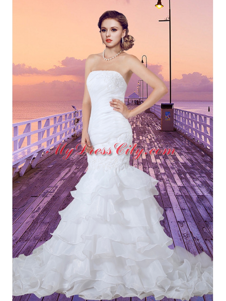 Prefect Mermaid Strapless Appliques 2015 Wedding Dress