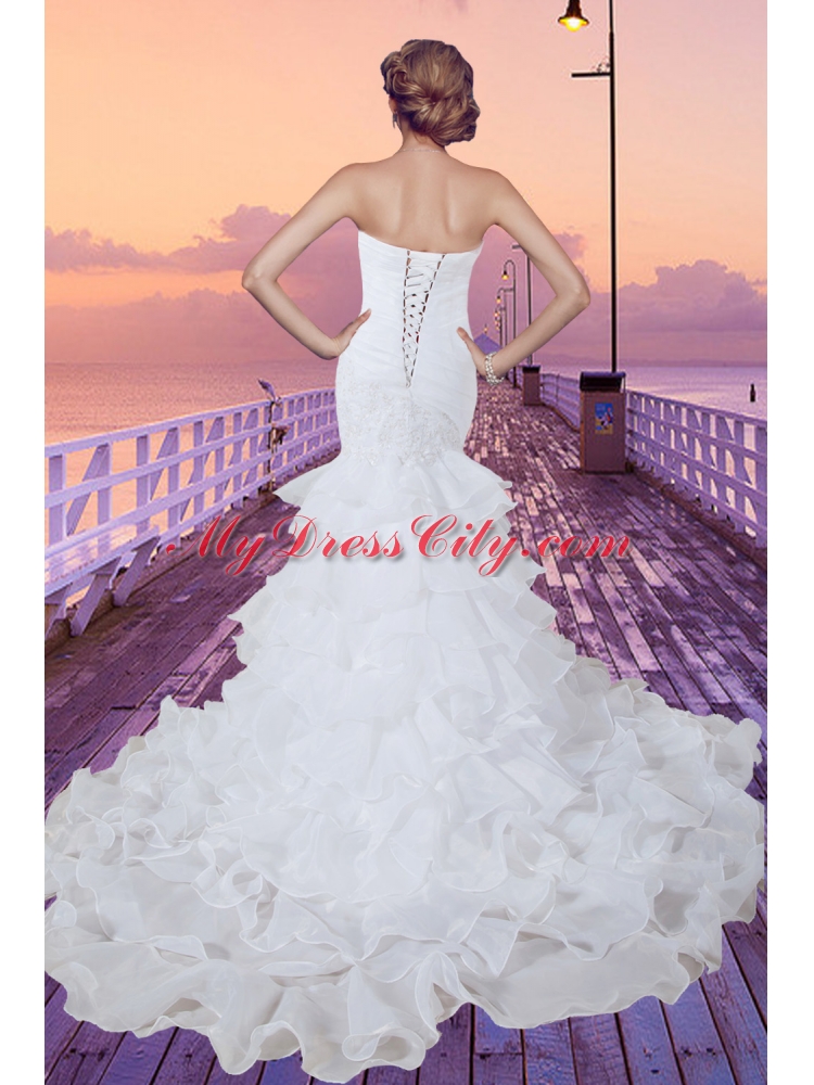 Prefect Mermaid Strapless Appliques 2015 Wedding Dress