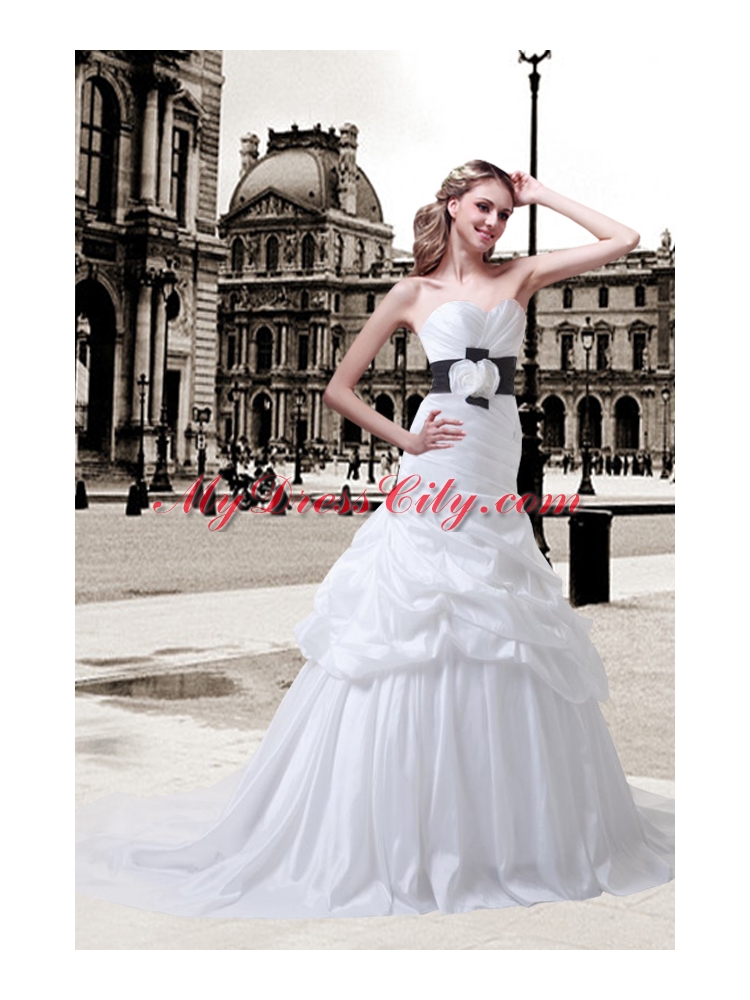 Princess Sweetheart Sash Court Train Wedding Dresses with Ruching