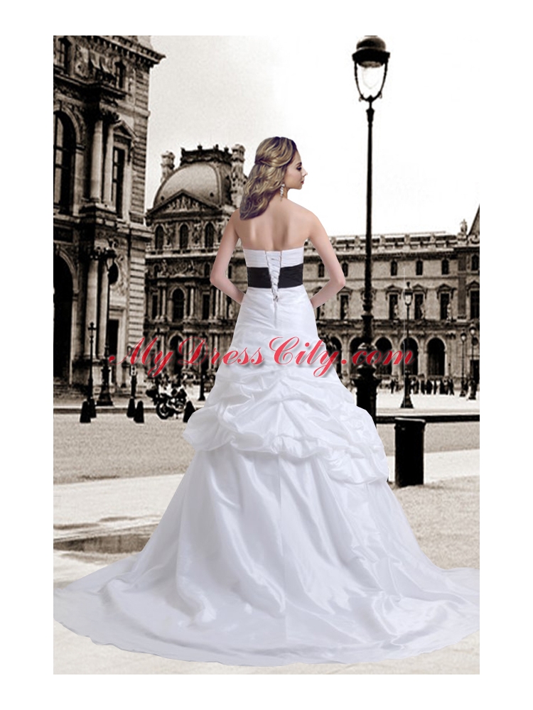 Princess Sweetheart Sash Court Train Wedding Dresses with Ruching