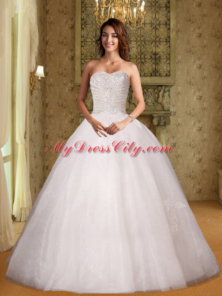 Puffy Sweetheart Beading Floor Length Wedding Dress