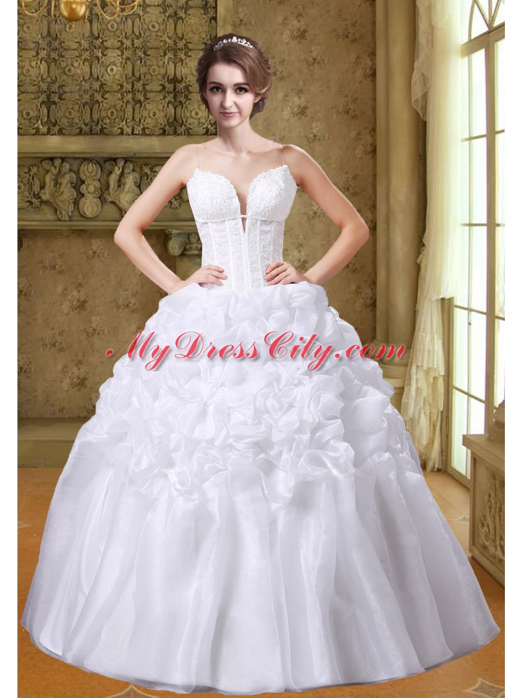 2014 Lace Spaghetti Straps Floor Length Wedding Dresses