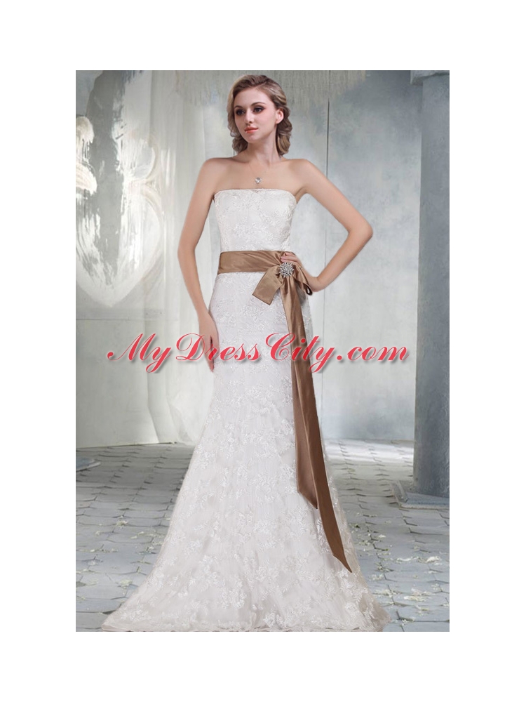 2014 Popular Mermaid Strapless Lace Wedding Dress with Sash