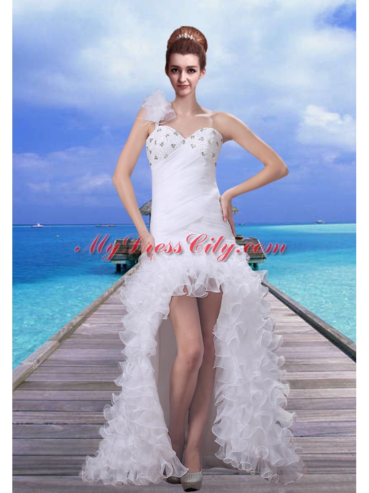 2014 Romantic High Low Beading Wedding Dress For Beach