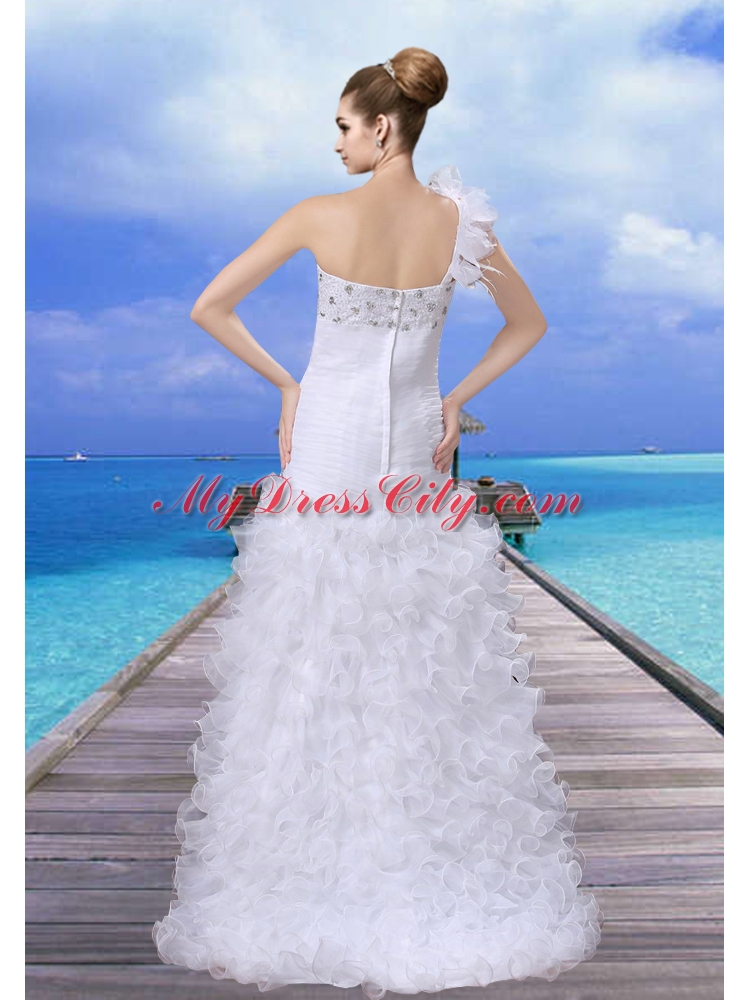 2014 Romantic High Low Beading Wedding Dress For Beach