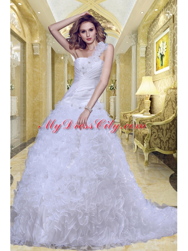 2015 Princess One Shoulder Garden Wedding Dress with Beading