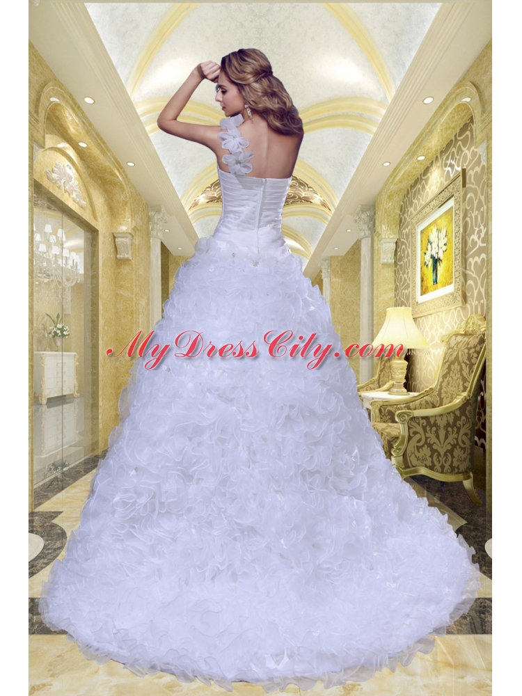 2015 Princess One Shoulder Garden Wedding Dress with Beading