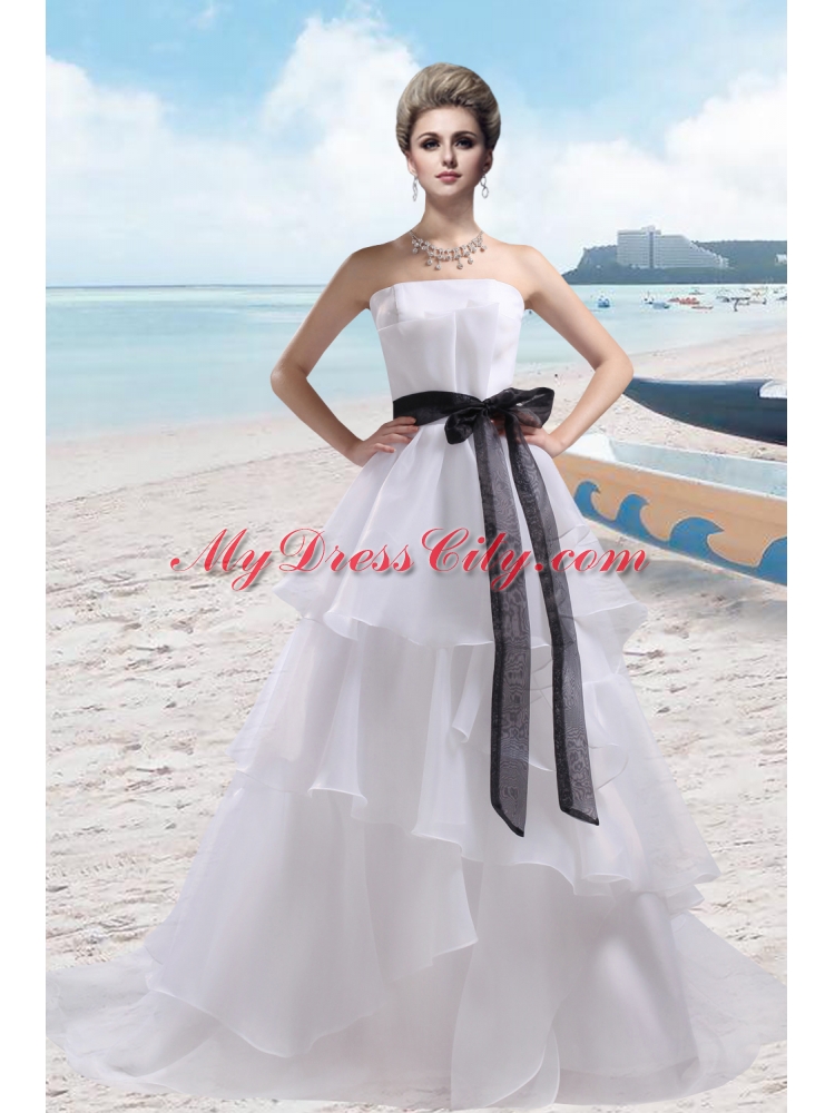 A Line Strapless Court Train Cheap Wedding Dress for 2014