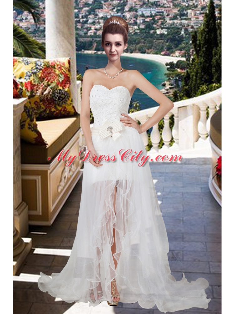 Afforable Column Strapless Lace Wedding Dress for Garden