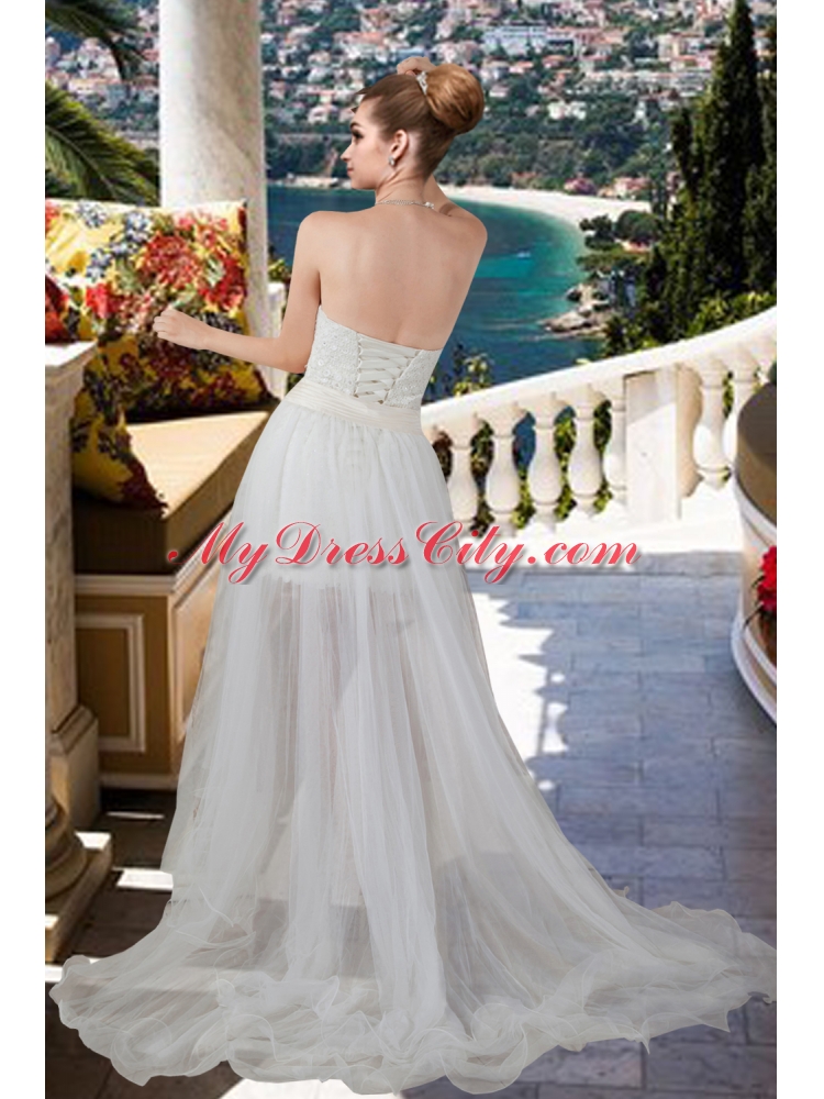 Afforable Column Strapless Lace Wedding Dress for Garden