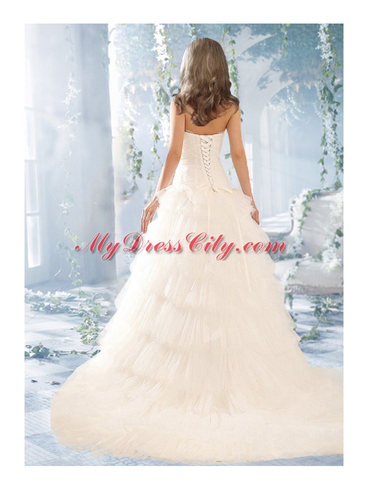 Beautiful Ball Gown Appliques Wedding Dress With Ruffled Layers