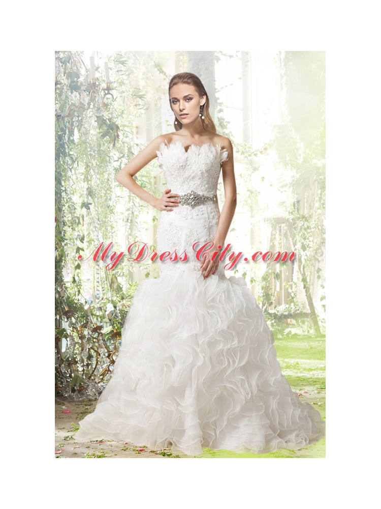 Beautiful Mermaid Court Train Wedding Dress with Beading