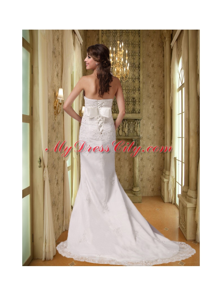 Beautiful Mermaid High Neck Court Train Lace Appliques Wedding Dress