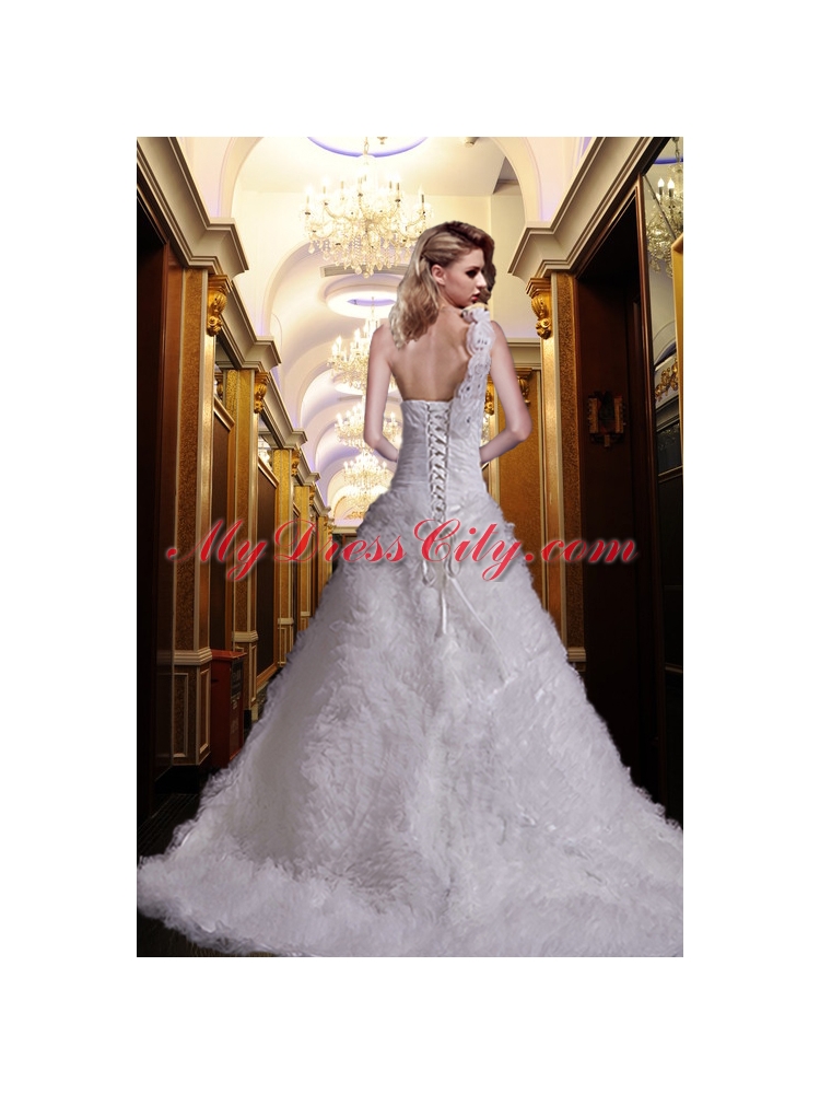 Beautiful Princess One Shoulder Court Train Beading Wedding Dresses