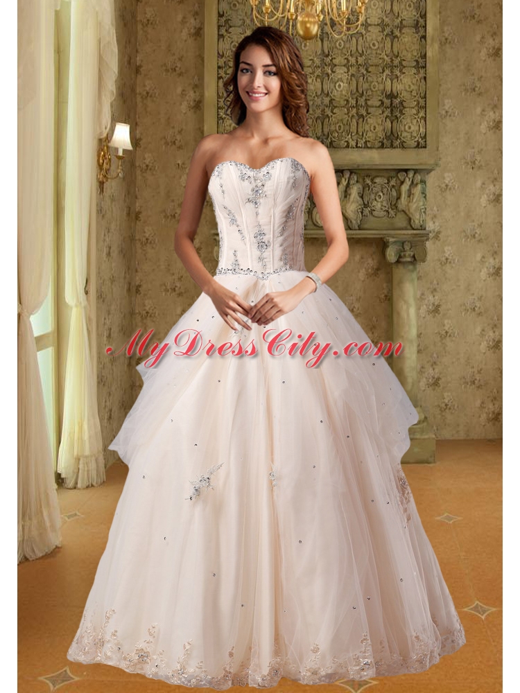 Champagne Sweetheart A Line Wedding Dress With Appliques