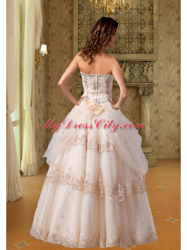 Champagne Sweetheart A Line Wedding Dress With Appliques