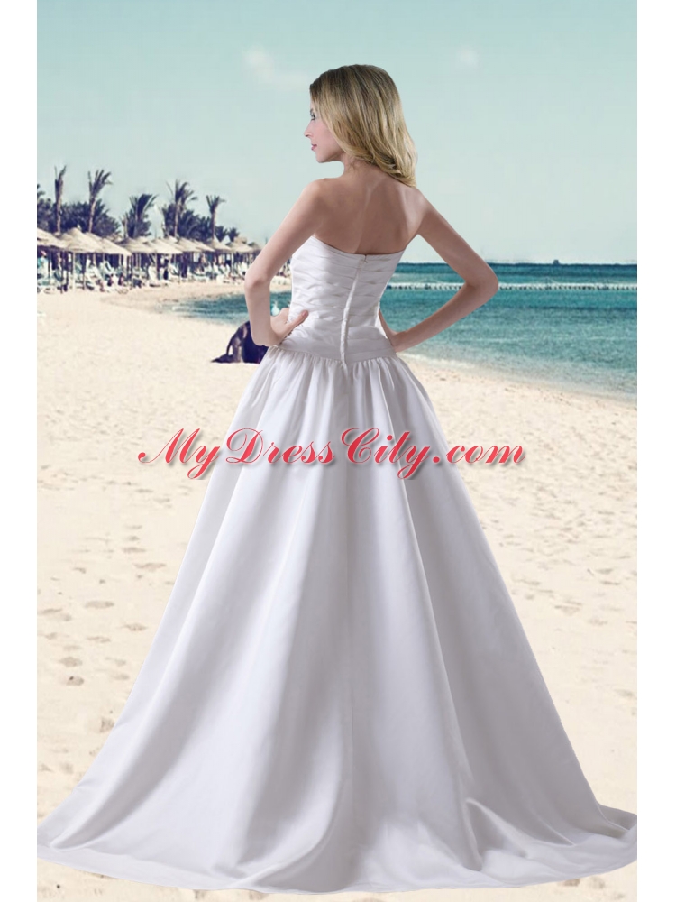 Cheap Hand Made Flowers Sweetheart Wedding Dress with Brush Train