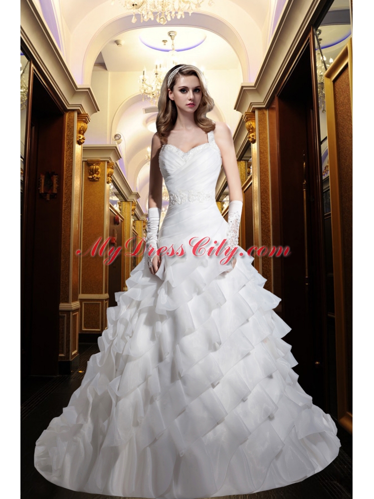 Elegant A Line Halter 2015 Beading Lace Wedding Dress with Zipper Up