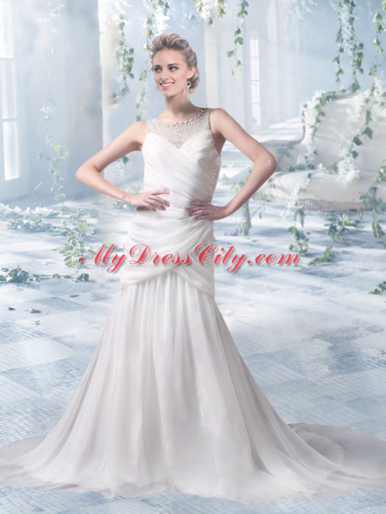 Elegant Column 2014 Wedding Dresses with Beading and Ruching