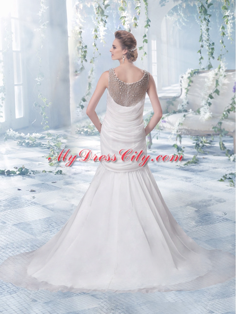 Elegant Column 2014 Wedding Dresses with Beading and Ruching