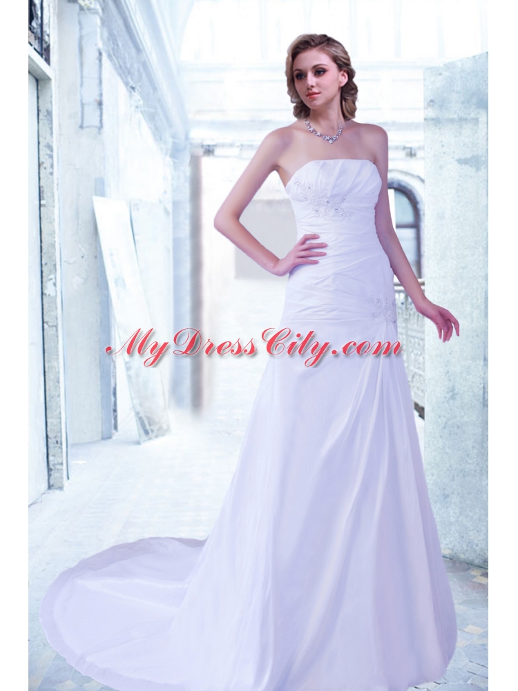 Elegant Princess Strapless Chapel Train Wedding Dress with Beading