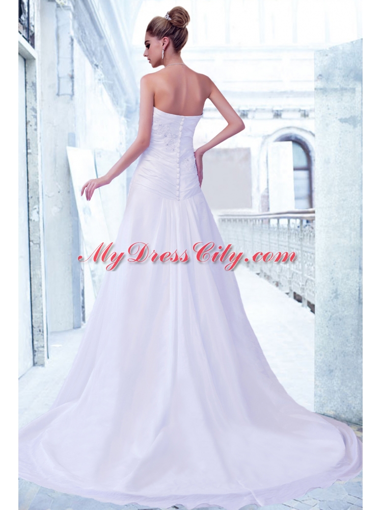 Elegant Princess Strapless Chapel Train Wedding Dress with Beading