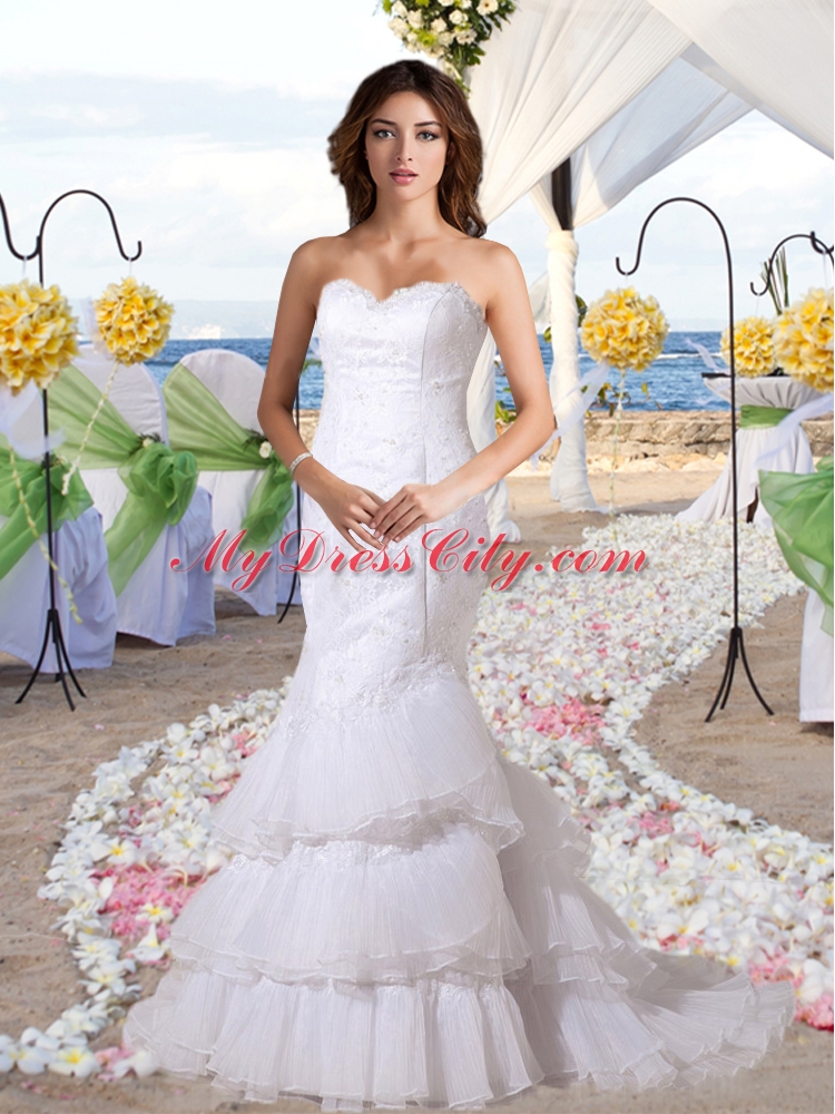 Fashionable Mermaid Sweetheart Sweep Wedding Dress with Lace