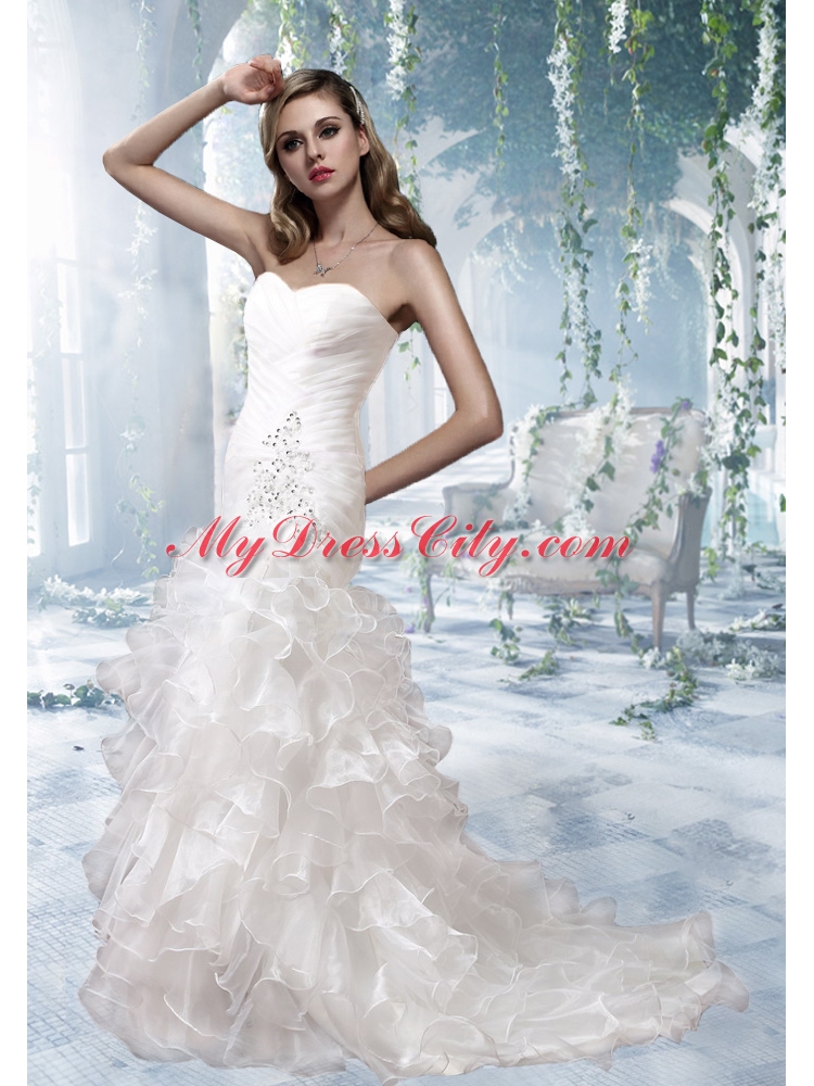 FashionableMermaid Ruffled Layers Wedding Dresses with Beading