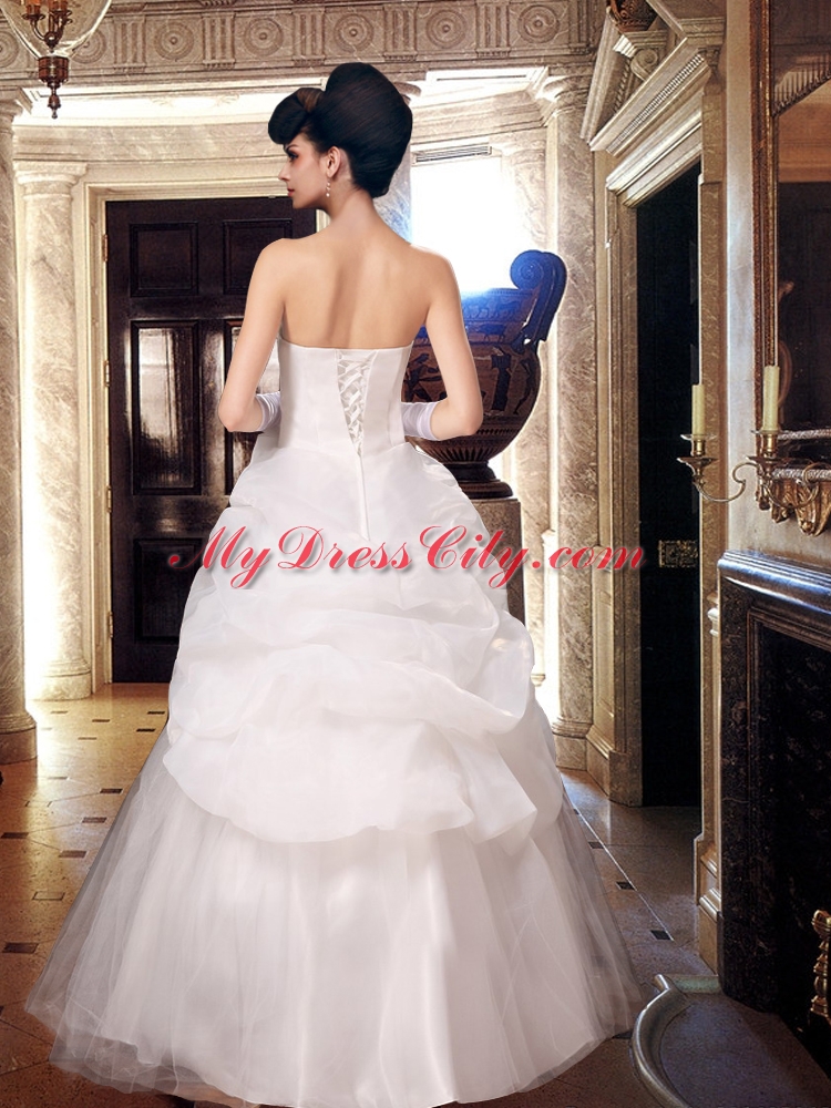 Hand Made Flowers Strapless Popular A Line Wedding Dresses