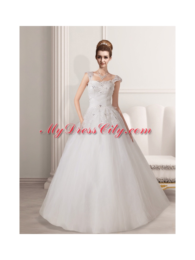 Lovely A Line Straps Appliques Lace Wedding Dresses with Floor Length