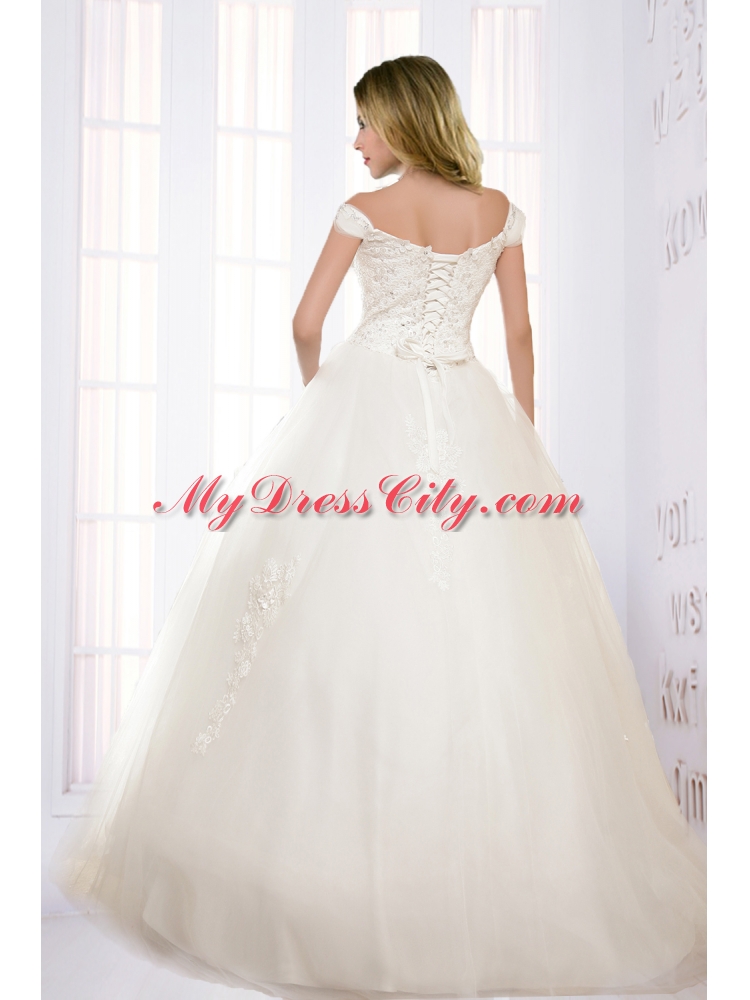 Modest Ball Gown Off The Shoulder Wedding Dress with Appliques