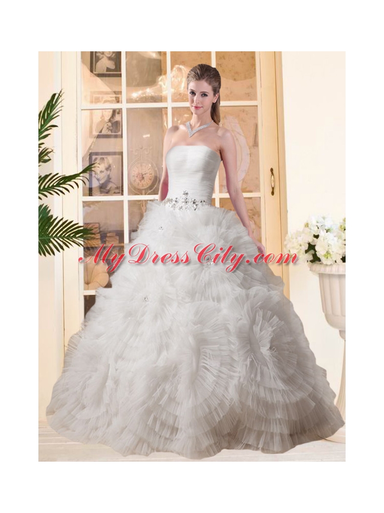 Most Popular Puffy Strapless Beading Wedding Dresses with Floor Length