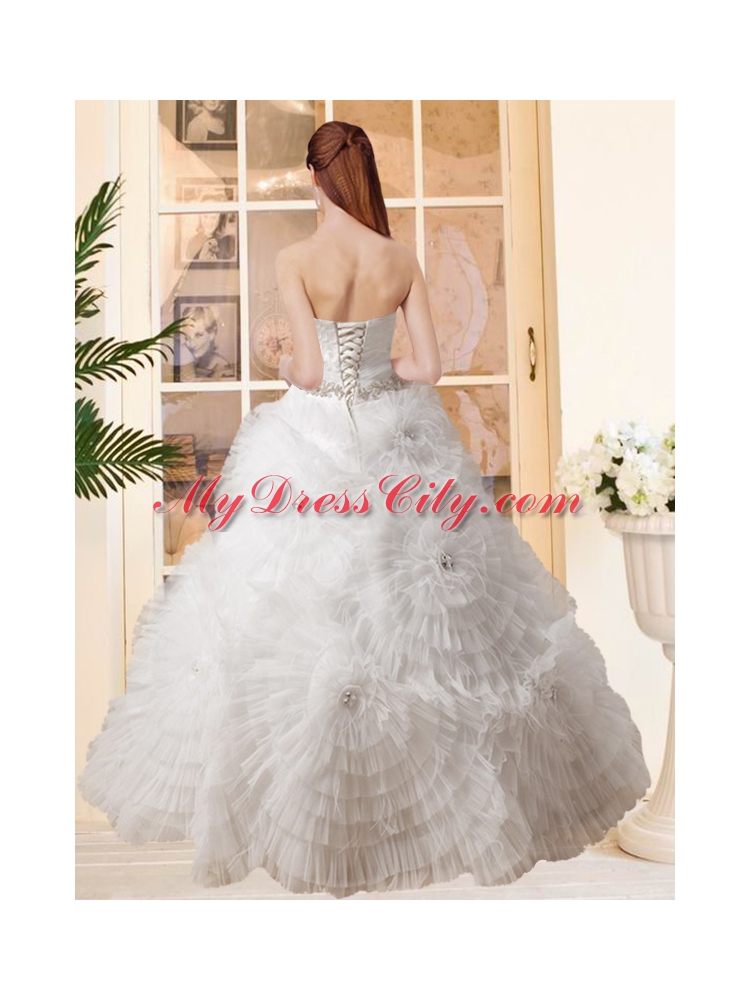 Most Popular Puffy Strapless Beading Wedding Dresses with Floor Length