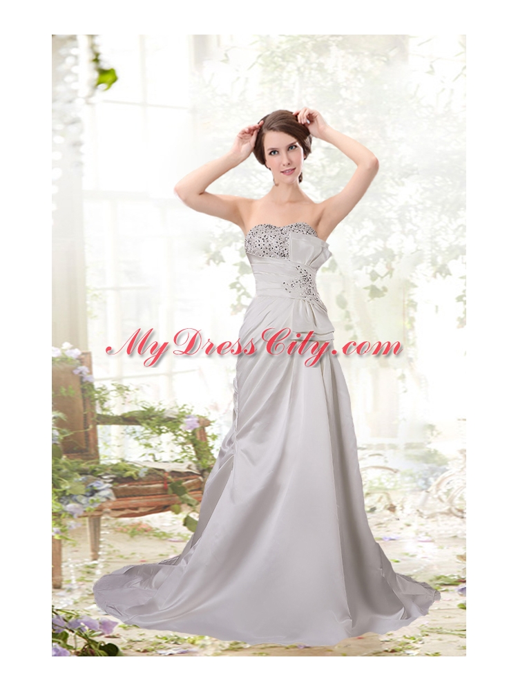 Pretty Column Sweetheart Beading Wedding Dresses with Court Train