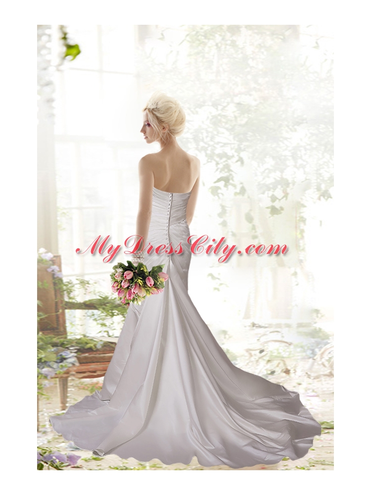 Pretty Column Sweetheart Beading Wedding Dresses with Court Train