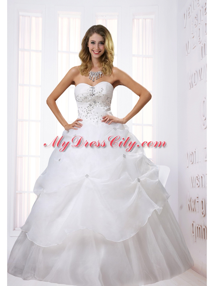 Princess Sweetheart Floor Length 2015 Wedding Dress with Beading