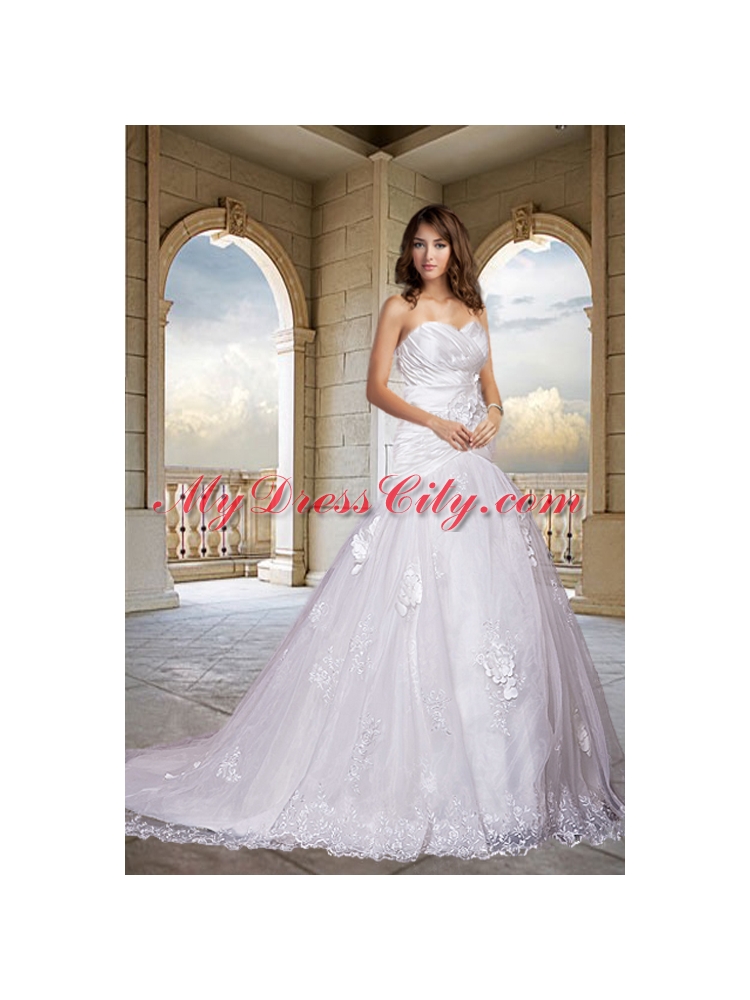 Romantic Sweetheart A Line 2015 Wedding Dress with Chapel Train