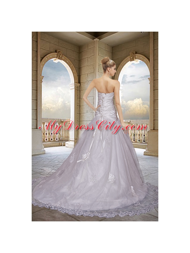 Romantic Sweetheart A Line 2015 Wedding Dress with Chapel Train