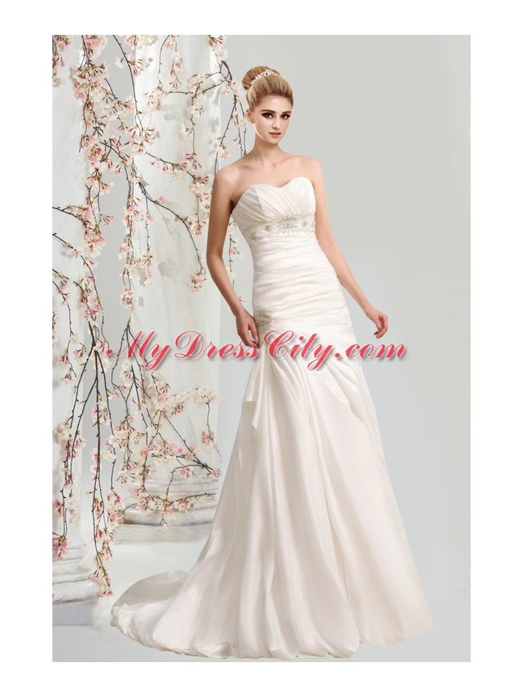 Cheap Sweetheart Sweep Train Wedding Dress with Lace Up