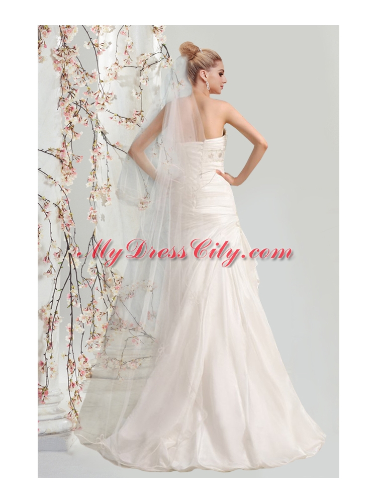 Cheap Sweetheart Sweep Train Wedding Dress with Lace Up