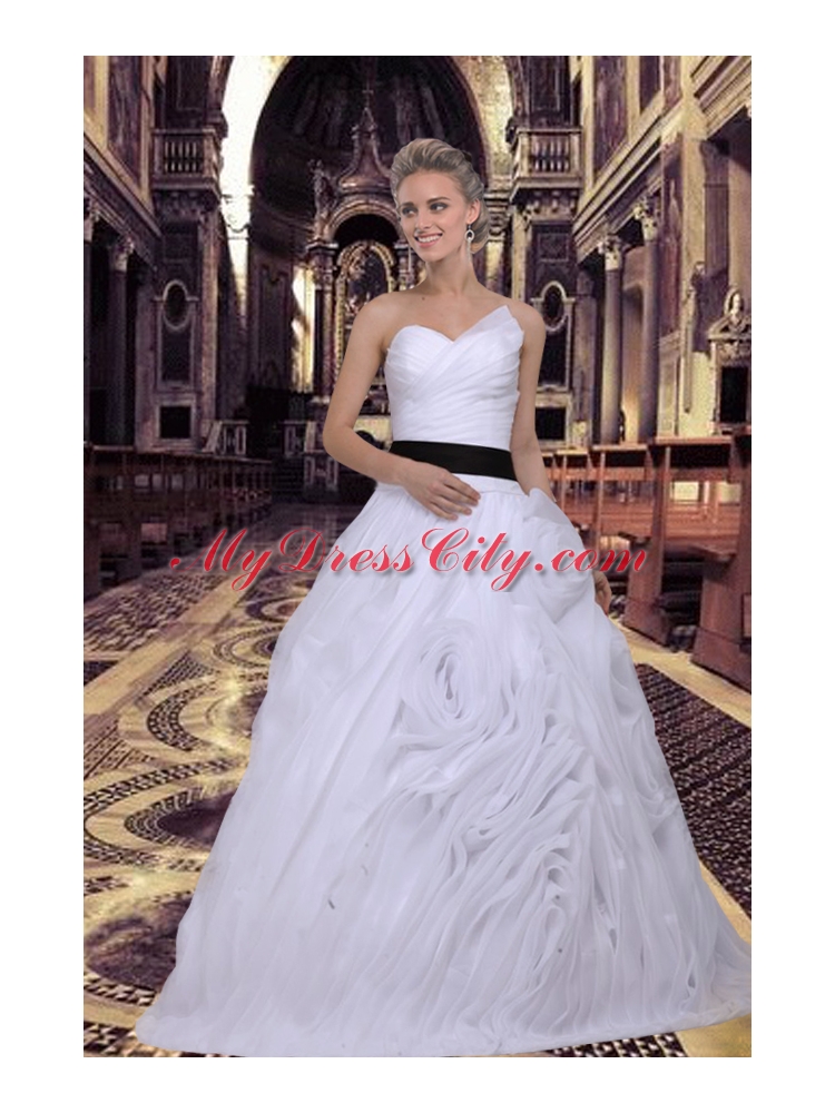 Elegant Ball Gown Sweetheart Ruffles White Wedding Dress with Lace Up