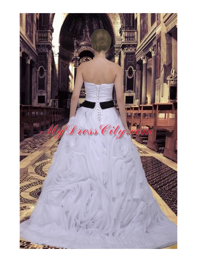 Elegant Ball Gown Sweetheart Ruffles White Wedding Dress with Lace Up