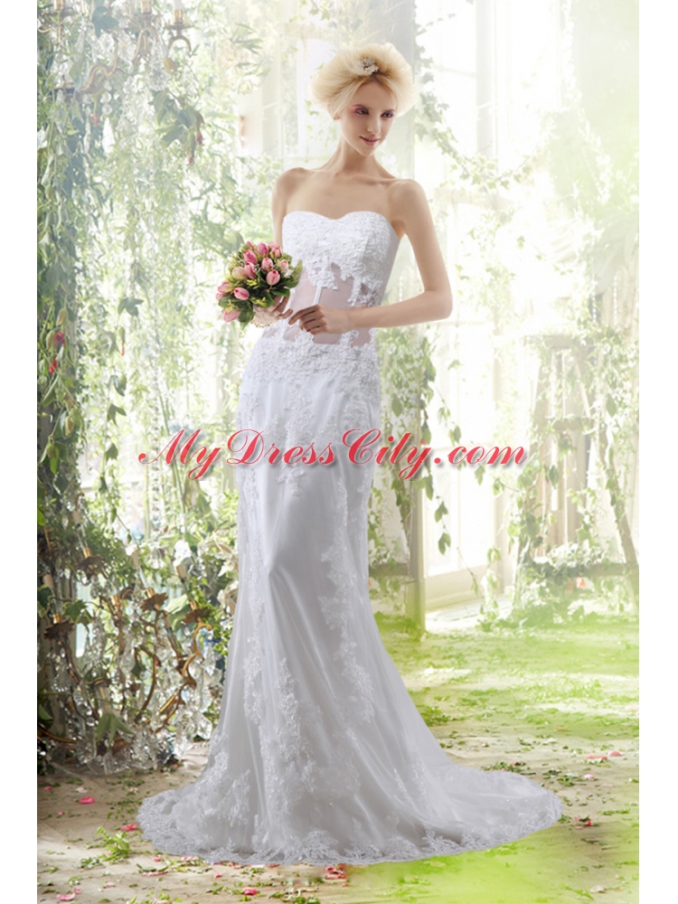 Elegant Column Sweetheart Beading Wedding Dresses with Brush Train