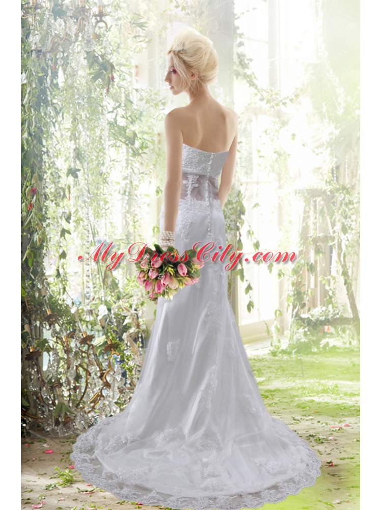 Elegant Column Sweetheart Beading Wedding Dresses with Brush Train