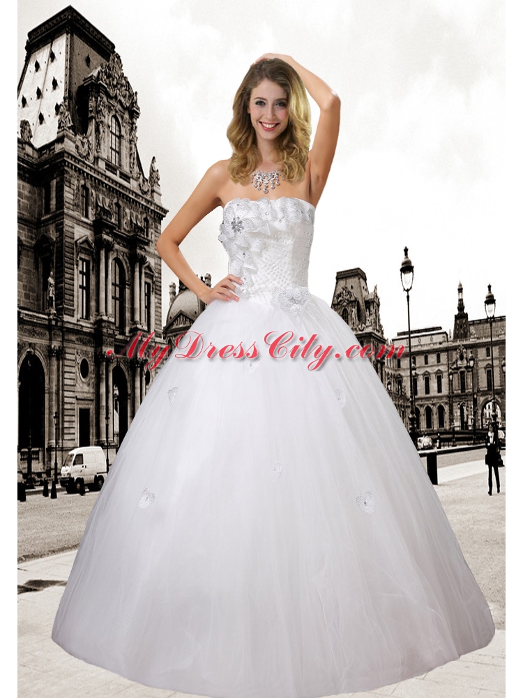 Pretty Ball Gown Hand Made Flowers and Beading Wedding Dress for 2015