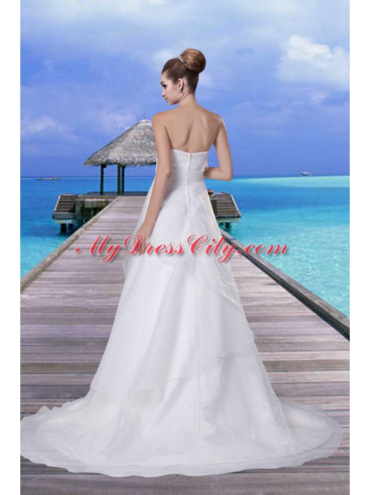 Princess Beading Strapless Brush Train Wedding Dress with Zipper Up