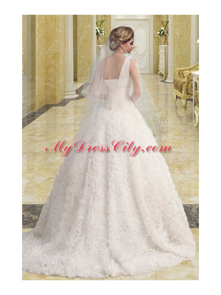 Princess Sweetheart Brush Train Beading Wedding Dresses for Church